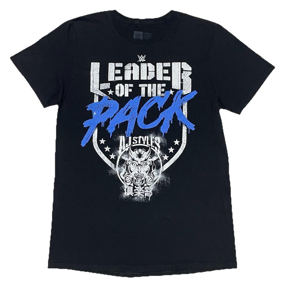 WWE Authentic T-shirt AJ Styles Black Men's Medium DOUBLE SIDED‎ Logo
